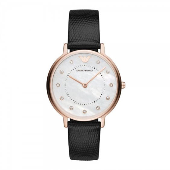 Women's Two-Hand Black Leather Watch AR80011