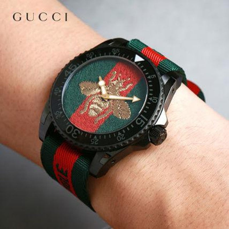 Gucci Dive Green and Red Dial and Strap Men's Watch YA136216