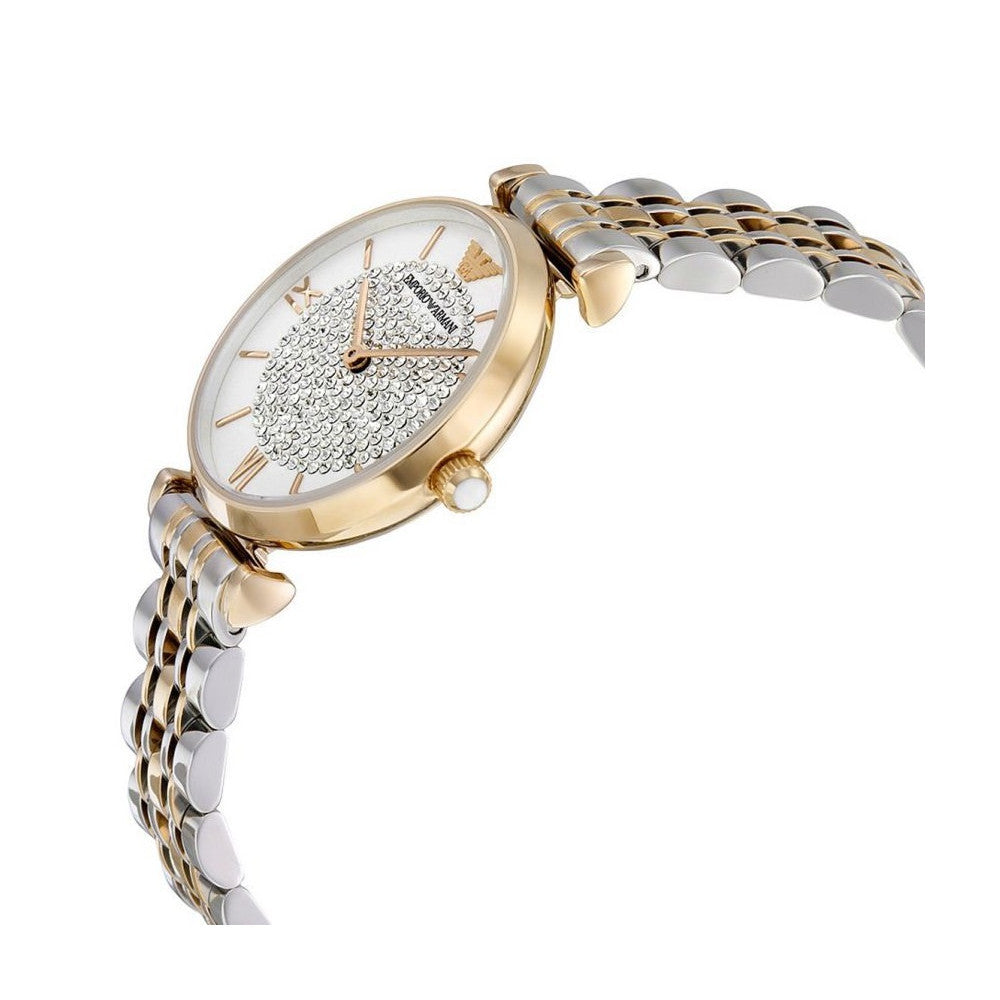 Emporio Armani Women’s Analog Two Tone Stainless Steel White Dial 32mm Watch AR8031