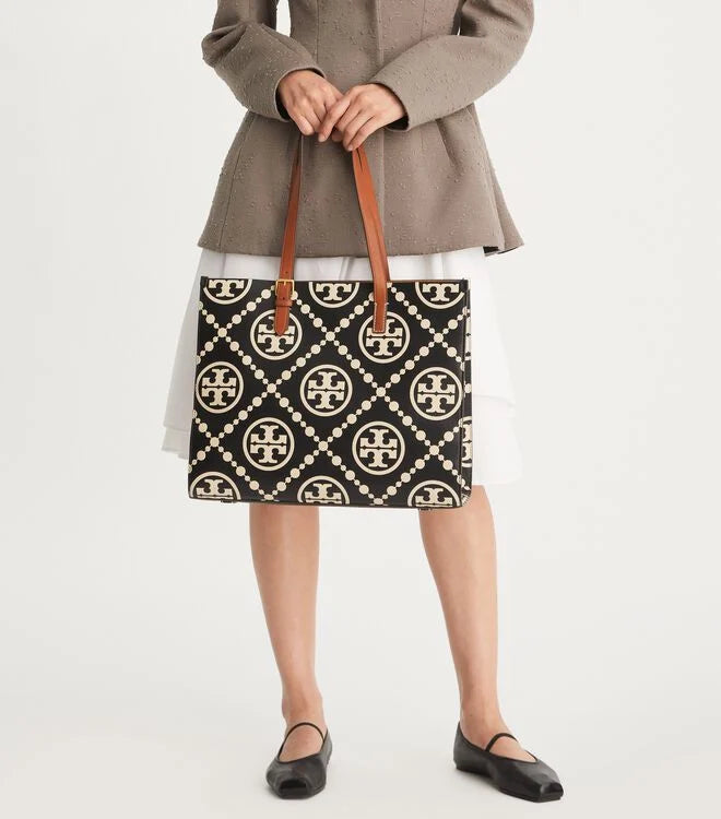 TORY BURCH T MONOGRAM CONTRAST EMBOSSED TOTE BAG