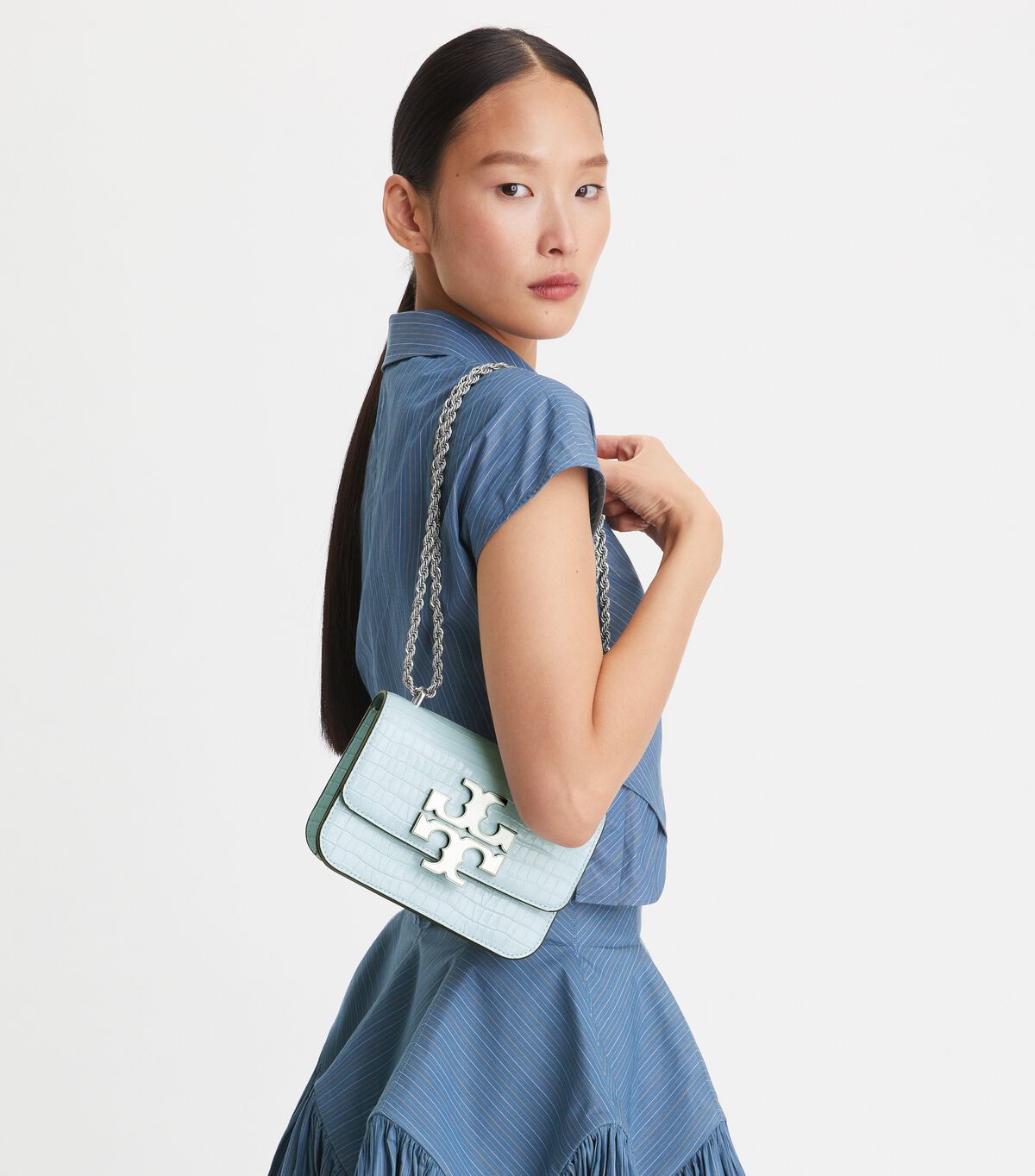 Tory Burch Eleanor Embossed Shoulder Bag small (Misty Blue)