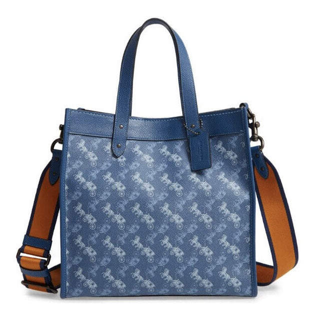 Coach Field Tote In Signature Canvas With Horse And Carriage Print Bag - Blue