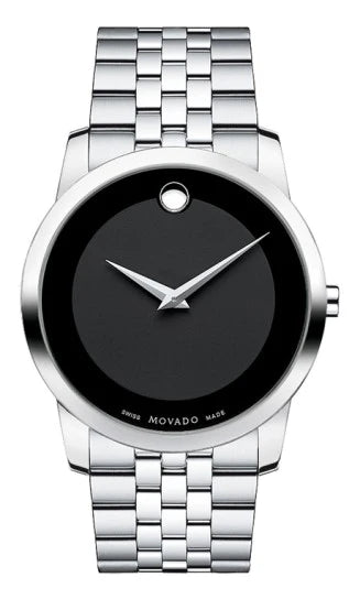 Movado Museum Classic Black Dial Silver Steel Strap Watch For Men – 606504