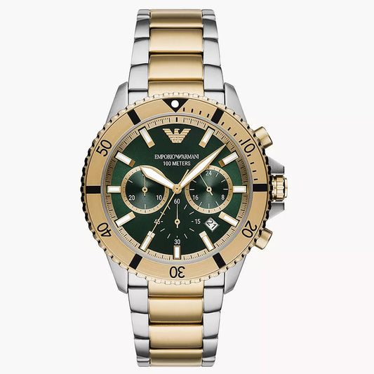 Emporio Armani Men’s Quartz Two-tone Stainless Steel Green Dial 43mm Watch AR11586