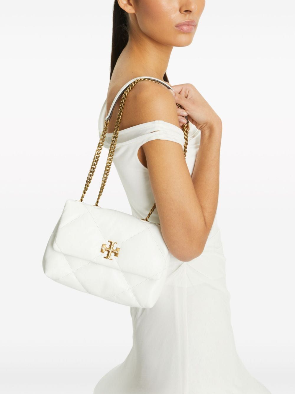 Tory Burch Small Kira Diamond Quilt Convertible Shoulder Bag Blanc