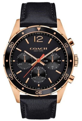 Coach Sullivan Chronograph Black Dial Black Leather Strap Watch For Men - 14602087