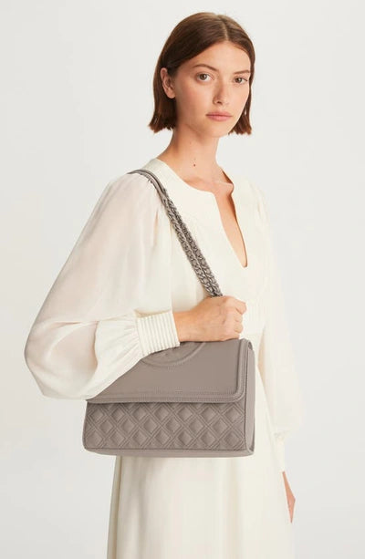 Tory Burch Fleming Convertible Shoulder Bag Gray Heron