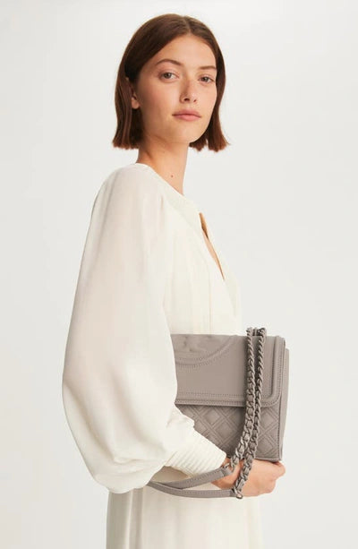 Tory Burch Fleming Convertible Shoulder Bag Gray Heron