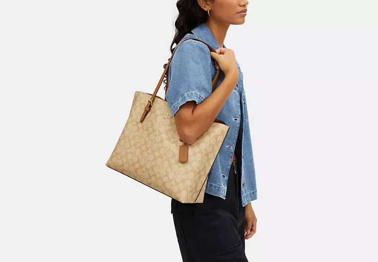 Coach Mollie Tote In Signature Canvas Gold/Khaki Saddle