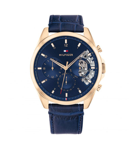 Tommy Hilfiger Men’s Quartz Leather Strap Blue Dial 44mm Watch 1710451