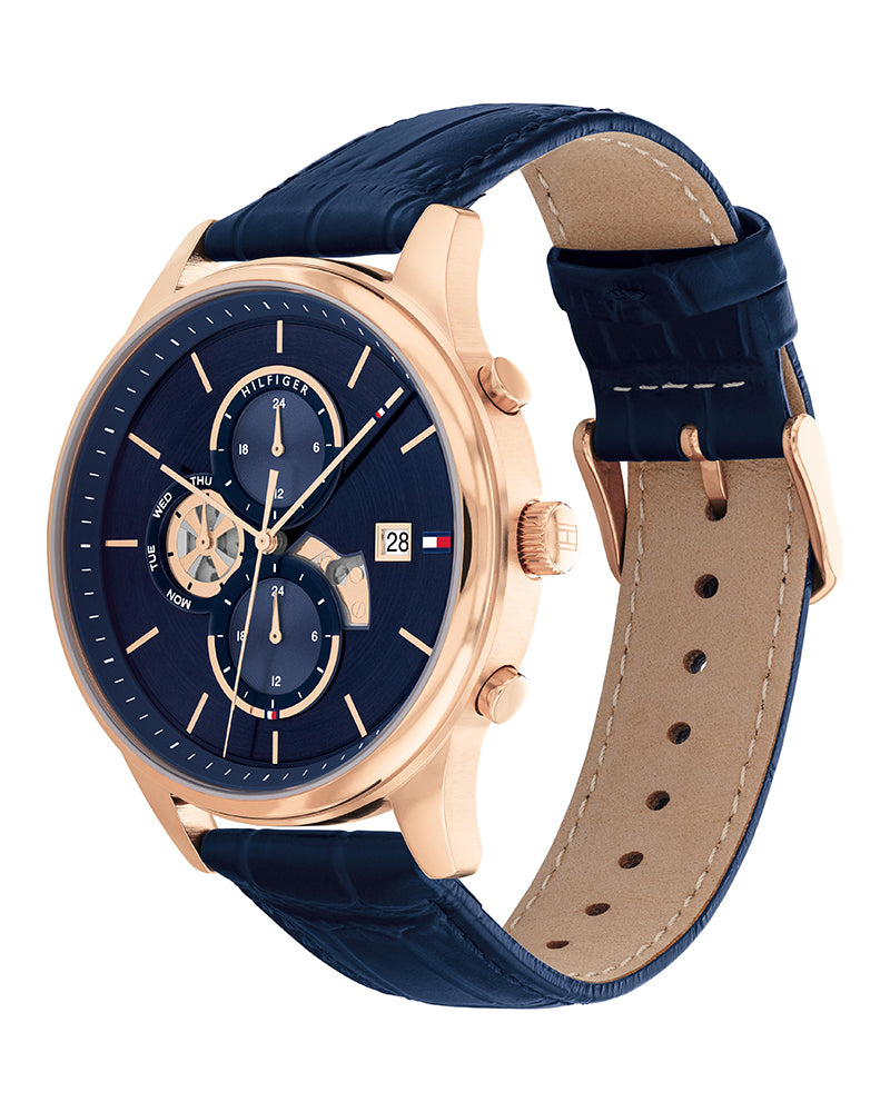 Tommy Hilfiger Men’s Quartz Blue Leather Strap Blue Dial 44mm Watch 1710503