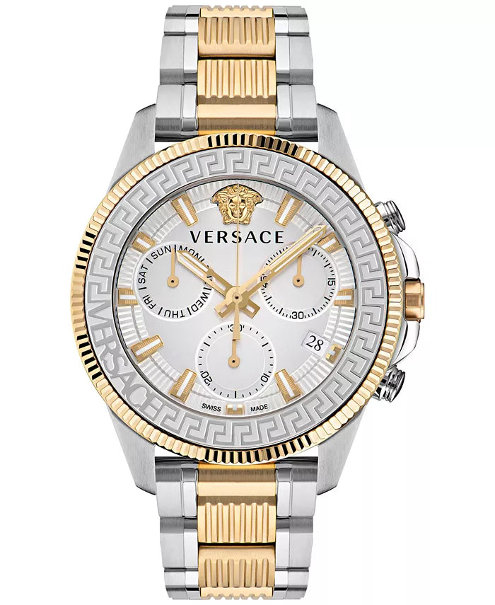 Versace Men's Swiss Chronograph Greca Action Two Tone Stainless Steel Bracelet Watch 45mm