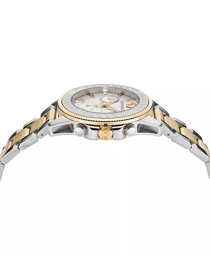 Versace Men's Swiss Chronograph Greca Action Two Tone Stainless Steel Bracelet Watch 45mm