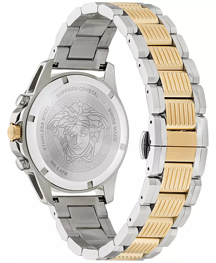 Versace Men's Swiss Chronograph Greca Action Two Tone Stainless Steel Bracelet Watch 45mm