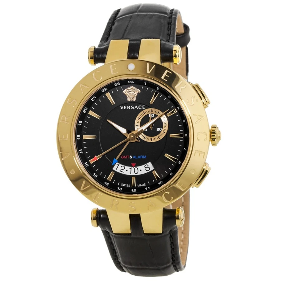 Versace- Race GMT Alarm Gold Bezel Black Dial Men's Watch 29G70D009S009