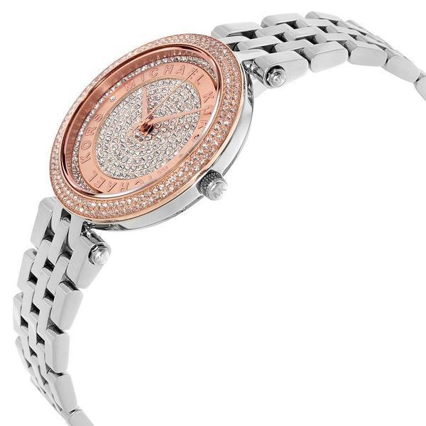 Michael Kors Women’s Quartz Stainless Steel Crystal Pave Rose Dial 33mm Watch MK3446