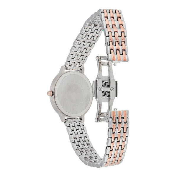 Emporio Armani - Women's Armani Silver Sunray Dial with applied floral design and Two-Tone Seven-Link bracelet AR11113