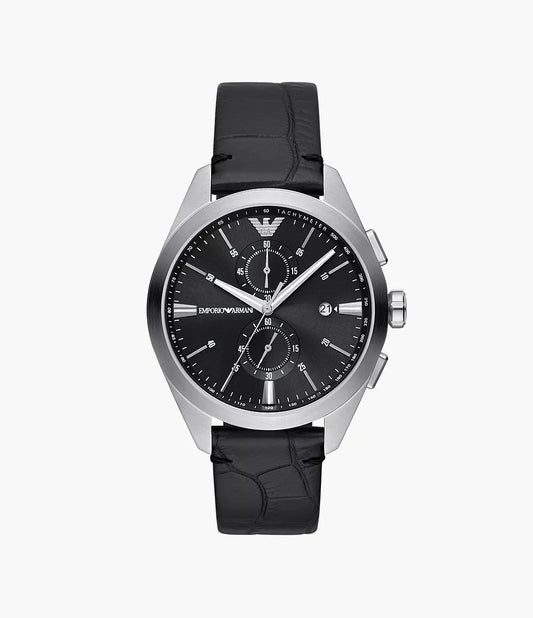 Emporio Armani Chronograph Black Leather Watch AR11542