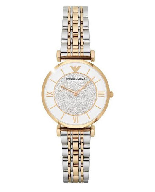 Emporio Armani Women’s Analog Stainless Steel Tow Tone White Dial 32mm Watch AR2076