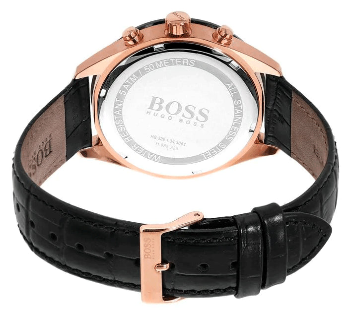 Hugo Boss Men's 1513580 Quartz Leather Strap Black Dial 42mm Watch