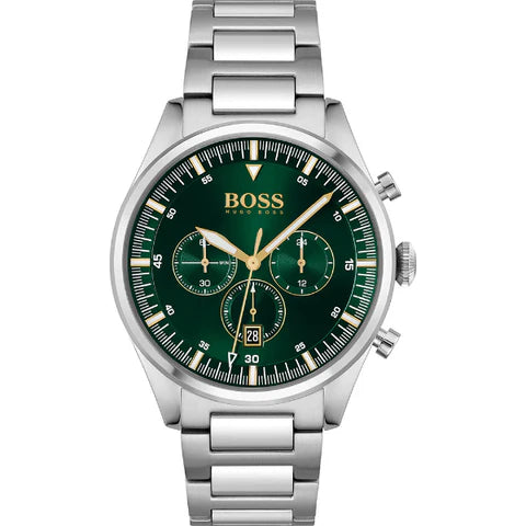 HUGO BOSS Pioneer Silver Stainless Steel Green Dial Quartz Men-1513868