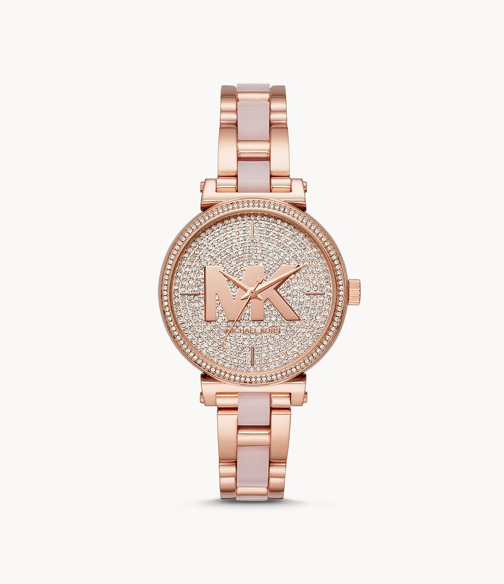 Michael Kors Women’s Quartz Stainless Steel Rose (MK Logo) Crystalset Dial 36mm Watch MK4336