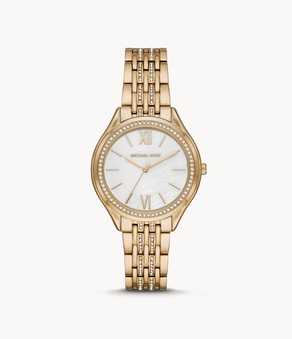 Michael Kors 36mm Women's Ladies Watch Golden Steel Bracelet White Dial MK7078