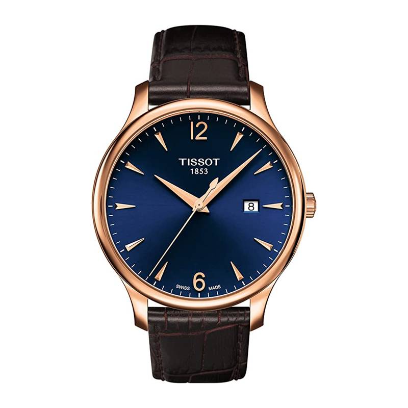 Tissot Tradition Blue Dial and Brown Synthetic Leather Alligator-Style grained cowhide Strap T0636103604700