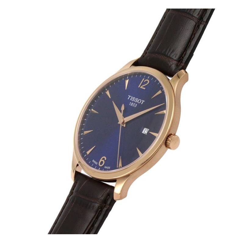 Tissot Tradition Blue Dial and Brown Synthetic Leather Alligator-Style grained cowhide Strap T0636103604700