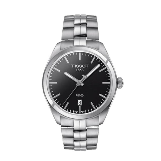 TISSOT PR 100 Black Dial and Grey Stainless Steel strap T1014101105100