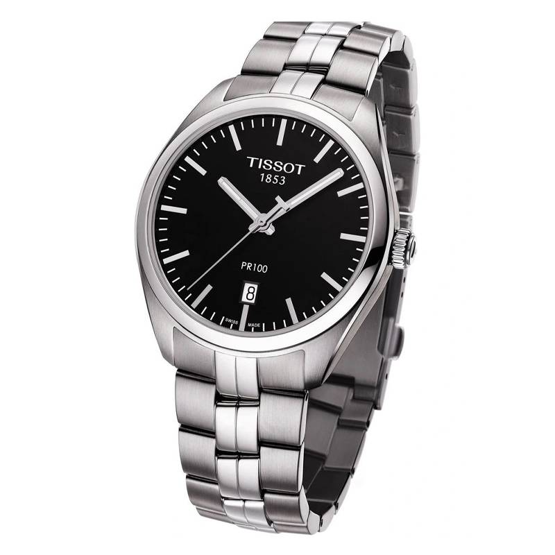 TISSOT PR 100 Black Dial and Grey Stainless Steel strap T1014101105100