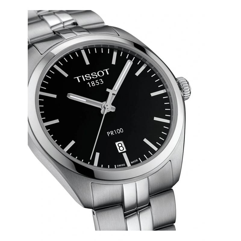 TISSOT PR 100 Black Dial and Grey Stainless Steel strap T1014101105100