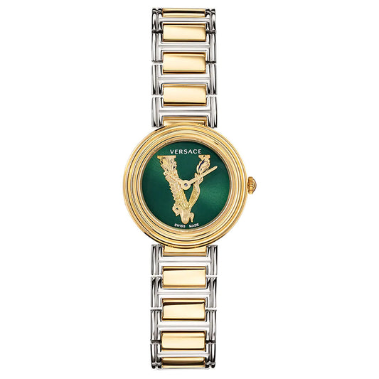 Versace Women’s Quartz Swiss Made Two-tone Stainless Steel Green Dial 28mm Watch VET300821