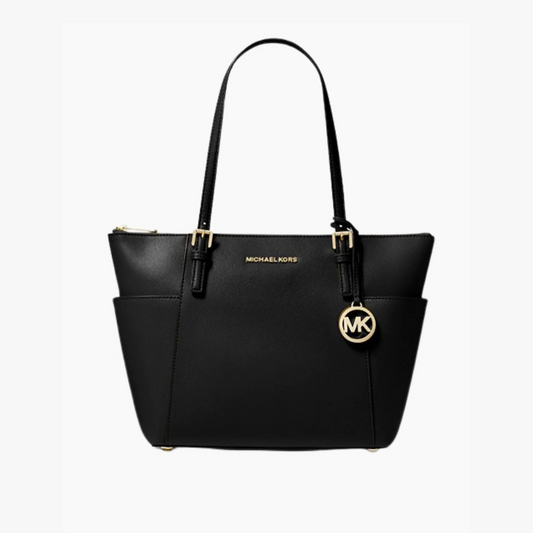 Michael Kors Black Leather Jet Set Medium Travel Tote