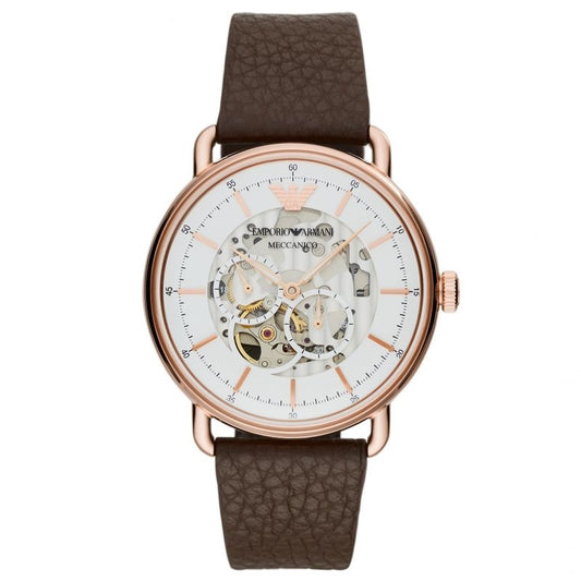Emporio Armani Men’s Automatic Leather Strap White Dial 43mm Watch AR60027