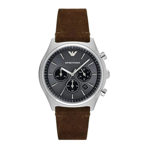 Emporio Armani - Men's Watch with Black Dial, Chronograph Movement and Brown Leather Strap AR11080