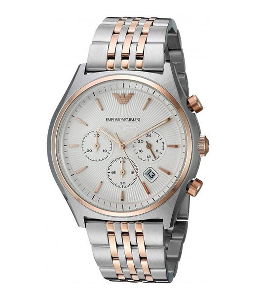 Emporio Armani Men’s Quartz Two Tone Stainless Steel White Dial 43mm Watch AR1998