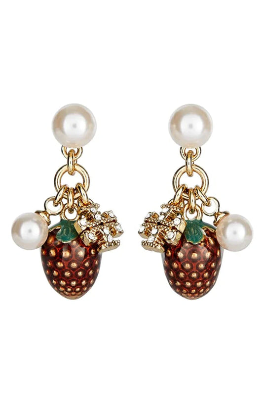 TORY BURCH Kira Imitation Pearl Strawberry Charm Earrings In Gold