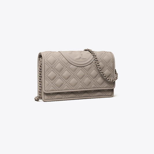 Tory Burch Fleming Matte Chain Wallet Grey Heron