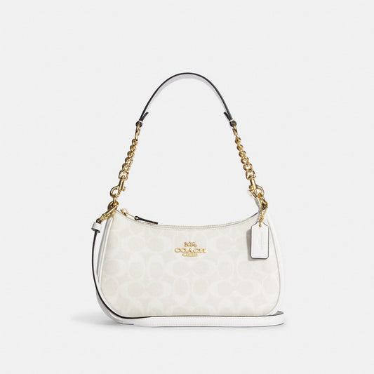 Coach Teri Shoulder Bag In Signature Canvas in Chalk/Glacierwhite