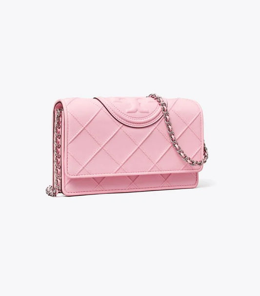 Tory Burch Fleming Soft Chain Wallet Pink Plie