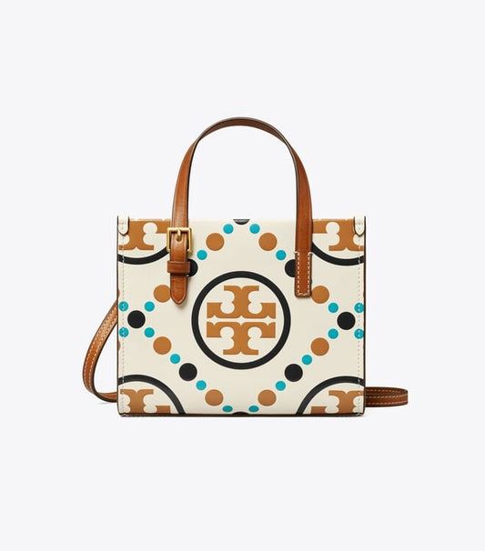 Tory Burch T Monogram Contrast Embossed Square Tote (Mini)