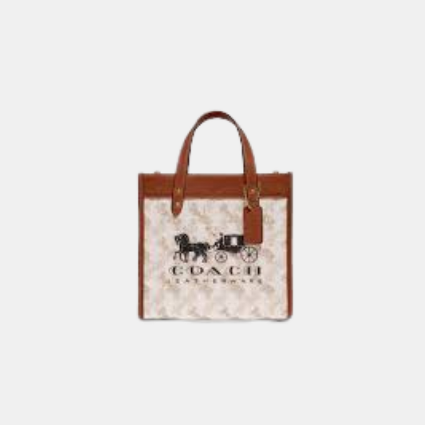 Coach Cream Square Field Tote With Horse And Carriage Print And Carriage Badge