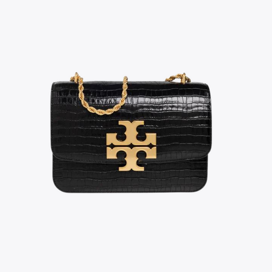 Tory Burch Large Eleanor Croc-Embossed leather Convertible Shoulder Bag in Black