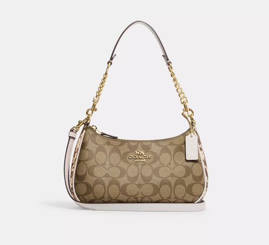 Teri Shoulder Bag In Signature Canvas Gold/Khaki Chalk Multi