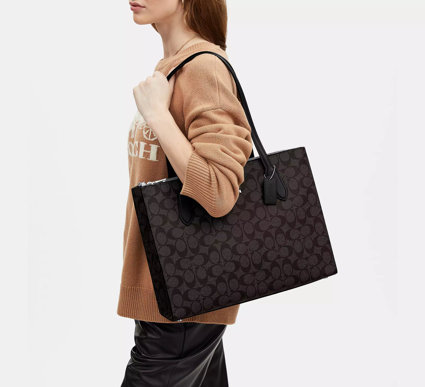 Coach Nina Tote In Signature Canvas Silver/Brown Black