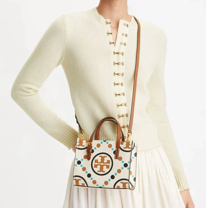 Tory Burch T Monogram Contrast Embossed Square Tote (Mini)